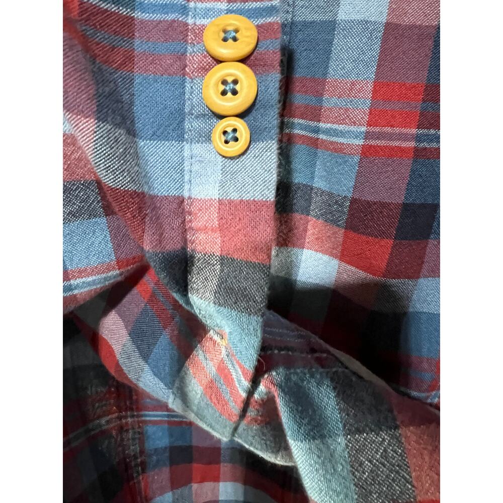 Duluth Trading Co Mens Large Free Swingin Flannel Trim Fit Shirt Blue Red Plaid - Picture 11 of 13